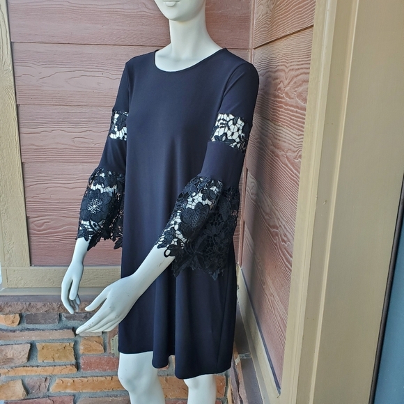 Alfani Lace Sleeve Pullover Midi Dress Size 8 Women's Black Stretch A-Line NWOT - Picture 14 of 16